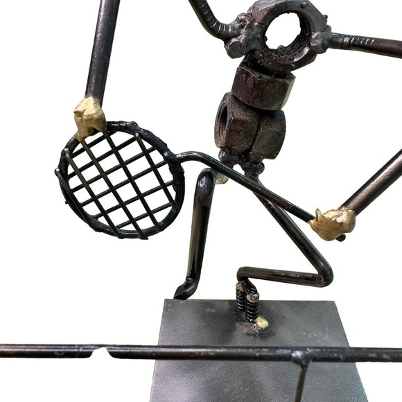 Vintage Metal Sculpture Tennis Player Hand Made Nuts/Bolts Figure Welded - Picture 5 of 8